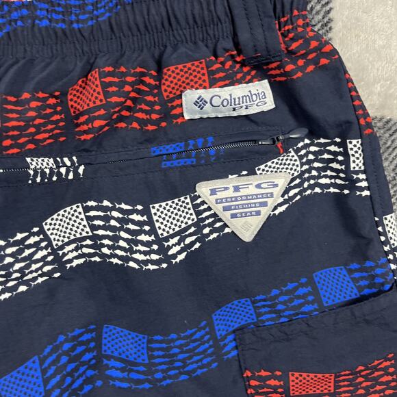 Columbia PFG Shorts Men S Super Backcast Swim Trunk Mesh Line Fish US Flag Print - Picture 2 of 12